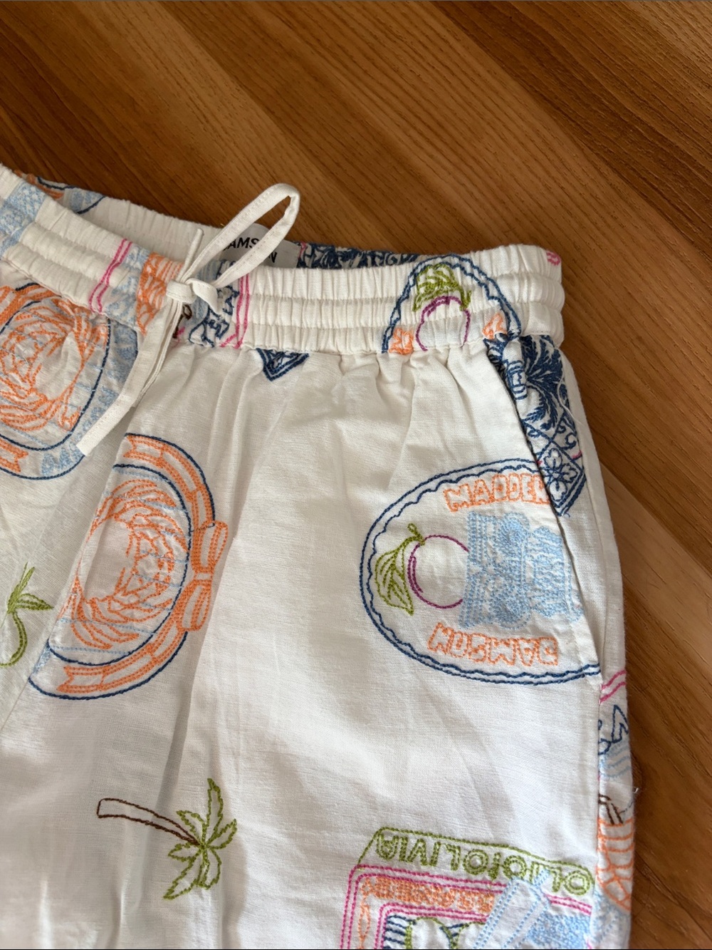 Damson Madder Anthropologie Linen Printed Embroidered Pants - Picture 7 of 11